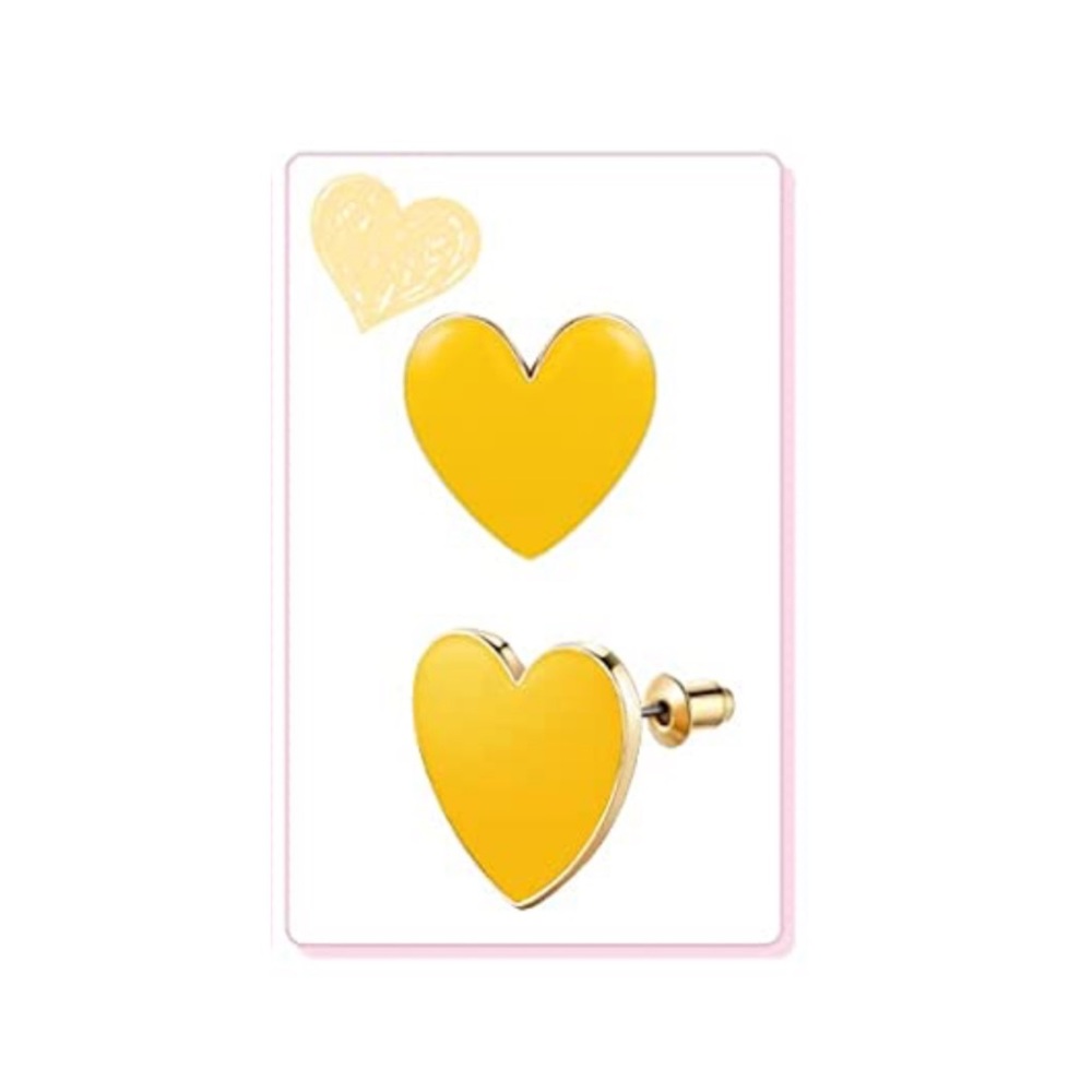 💛BNWT💛Yellow Enamel Heart Gold Stud Earrings - Picture 2 of 2